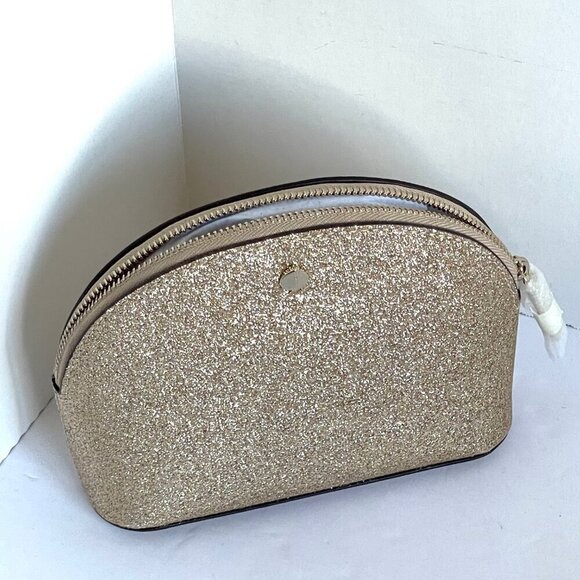 Kate Spade Rose Gold Trio Crossbody Set Wallet Pouch Glitter Makeup Card Case - Picture 6 of 10